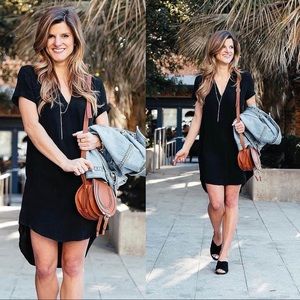 Lush Black Split Neck Crepe Dress Size Small